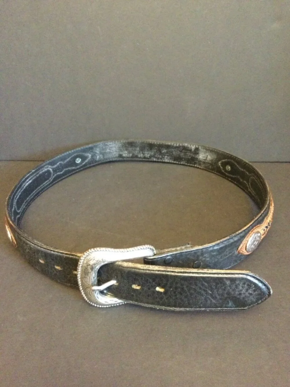 Vintage Wrangler Mens Western Top Grain Leather Belt Size 34 Southwestern Aztec
